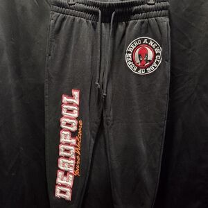 Marvel Deadpool Black Joggers M "You're Welcome" Graphic Lounge Pants Pockets Un